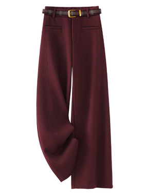 安可拉红毛呢阔腿裤女2025新款秋冬款宽松休闲西装裤高腰直筒裤子