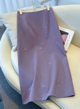 高级感紫色a字半身裙女秋季2025新款设计感西装包臀裙气质直筒裙