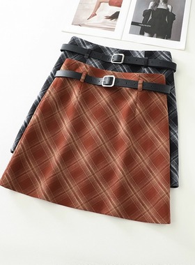 格子半裙a字休闲半身裙女春秋2025新款高腰显瘦包臀短裙