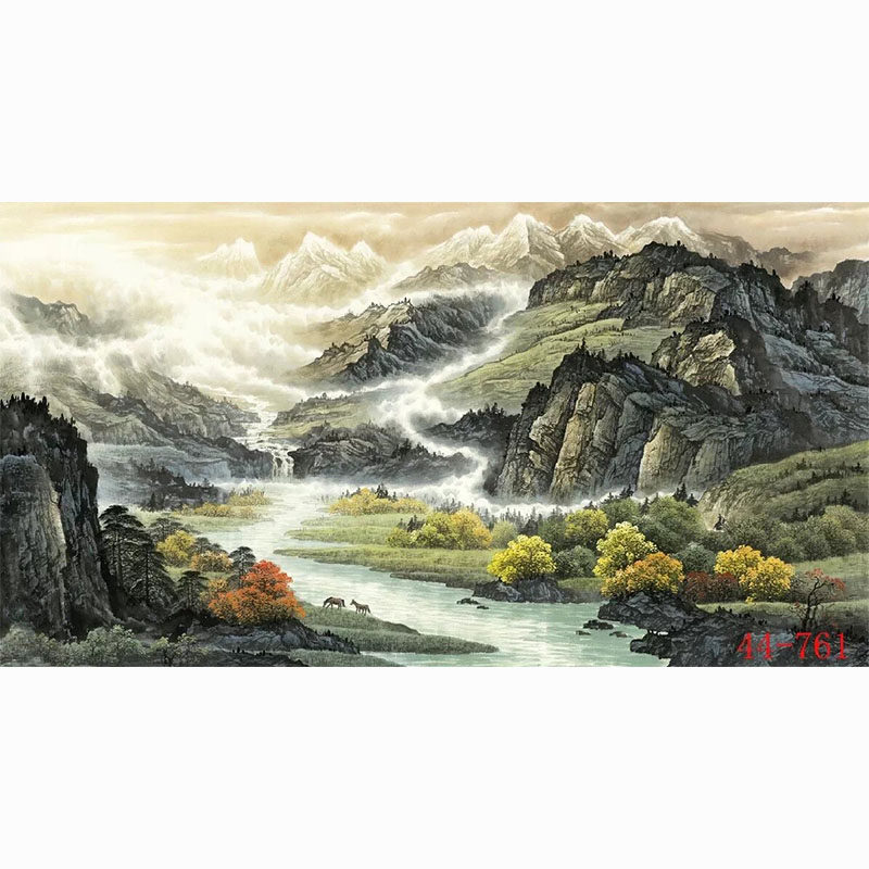 国画字画高清山水画客厅沙发背景墙装饰画挂画靠山招财雪山高原