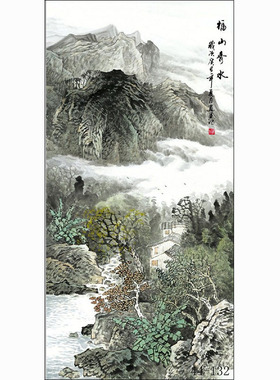 中国画字画绢布山水画客厅沙发背景墙挂画字画清淡山水福山秀水