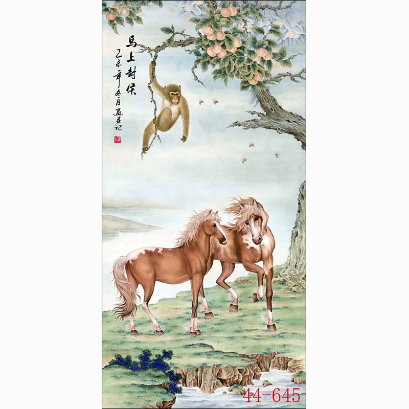 新中式国画字画动物走兽画酒店餐饮火锅墙壁画装饰画挂画马上封候图片