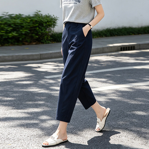 藏青色裤子天丝哈伦裤女夏薄款