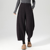 子休闲小个子九分灯笼裤 紫色高腰毛呢哈伦裤 女秋冬宽松显瘦羊毛裤