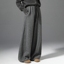 灰色针织毛呢阔腿裤女秋冬2025新款高腰拖地裤子宽松休闲裤直筒裤