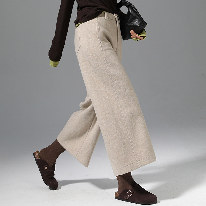 九分毛呢阔腿裤女秋冬新款高腰显瘦休闲裤子宽松小个子八分直筒裤