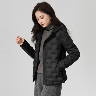 上衣秋冬加厚加绒棉服鸭绒外套 短款 黑色连帽轻薄羽绒服女冬季 新款