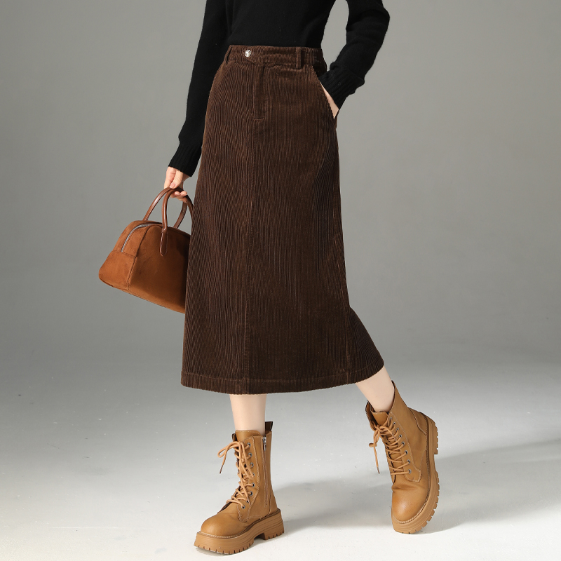 凌丹娜灯芯绒半身裙女a字开叉