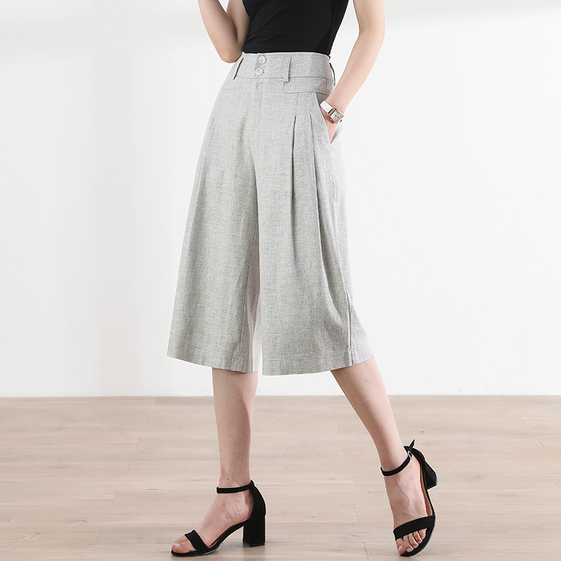 亚麻女裤夏季薄款休闲裤子2023新款七分裤夏阔腿裙裤八分裤直筒裤