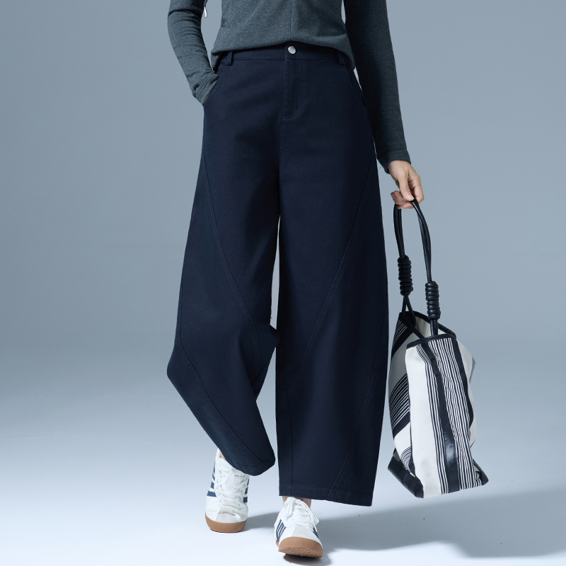 藏青色高腰阔腿裤女春秋