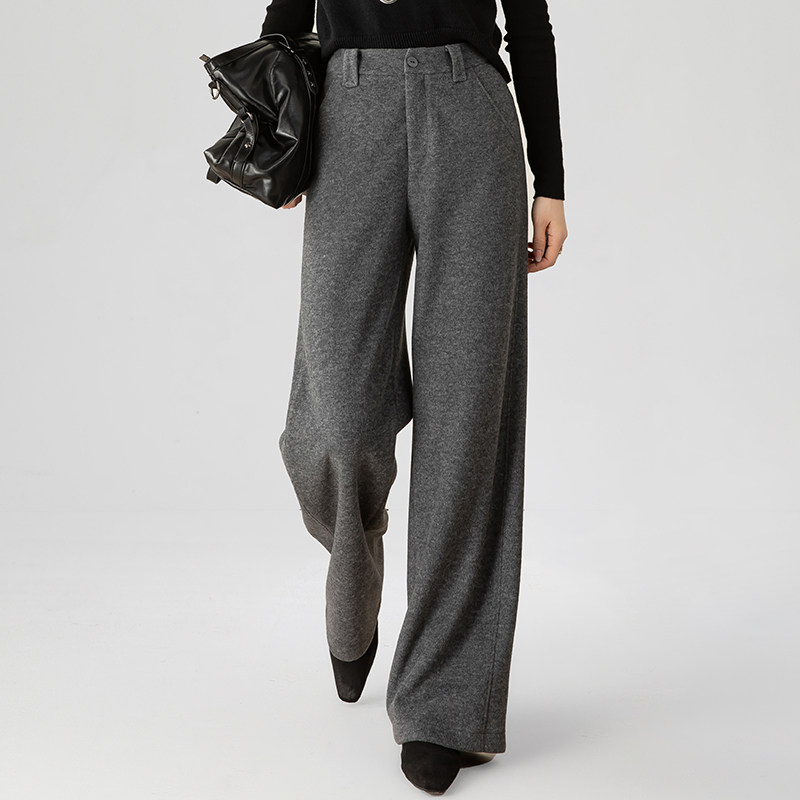 灰色高腰毛呢阔腿裤女秋冬新款羊毛裤子宽松显瘦拖地裤休闲直筒裤,女装/女士精品,休闲裤,淘宝优惠券,粉丝福利购,淘宝优惠卷