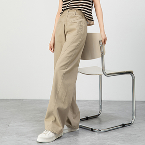 高腰阔腿牛仔裤女新款春秋香蕉裤卡其色休闲裤女士显瘦裤子直筒裤