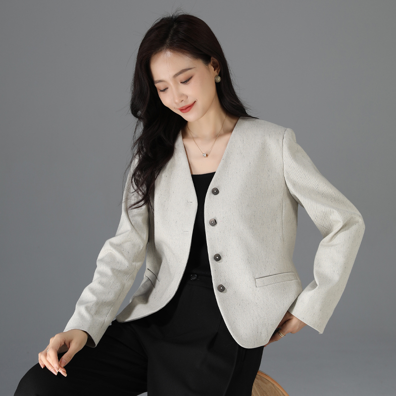 短款西装外套女小个子2025春秋新款设计感气质V领高级感西服上衣