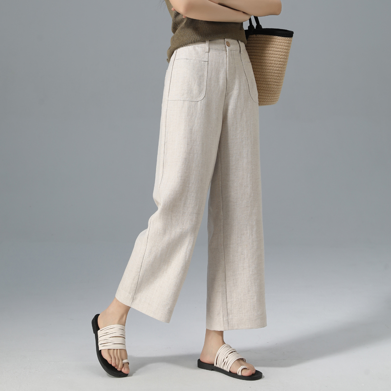 高腰天丝亚麻阔腿裤女夏季薄款2025新款小个子九分裤子休闲直筒裤