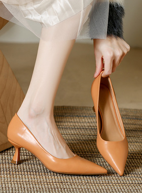 跨境高跟鞋2025新款尖头细跟浅口女鞋糖果色软皮单鞋女百搭绿色