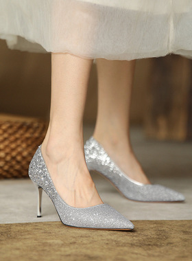 一代佳人新款高跟鞋2024年秋季婚鞋格利特尖头单鞋细跟女鞋宴会鞋