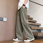 冰丝条纹休闲裤 青少年运动长裤 男款 潮牌宽松直筒阔腿裤 子 夏季 美式