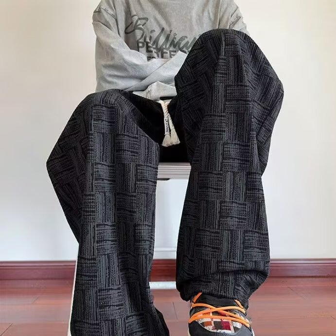 扎染灯芯绒卫裤男秋冬宽松直筒阔腿裤男加绒学生垂感休闲长裤子男