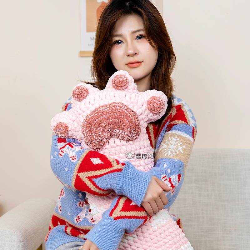 雪球diy手工编织显眼包猫爪抱枕材料包家居沙发针织靠枕粗毛线勾,服饰配件/皮带/帽子/围巾,DIY编织材料包,淘宝优惠券,粉丝福利购,淘宝优惠卷