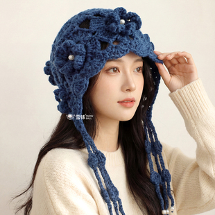 雪球diy手工编织南竹花朵水母帽材料包秋冬毛线针织帽保暖帽钩针