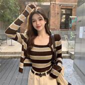 港味风格 条纹背心针织潮 时尚 毛衣两件套吊带加针织开衫 外套女修身