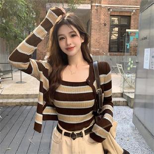 港味风格毛衣两件套吊带加针织开衫外套女修身时尚条纹背心针织潮