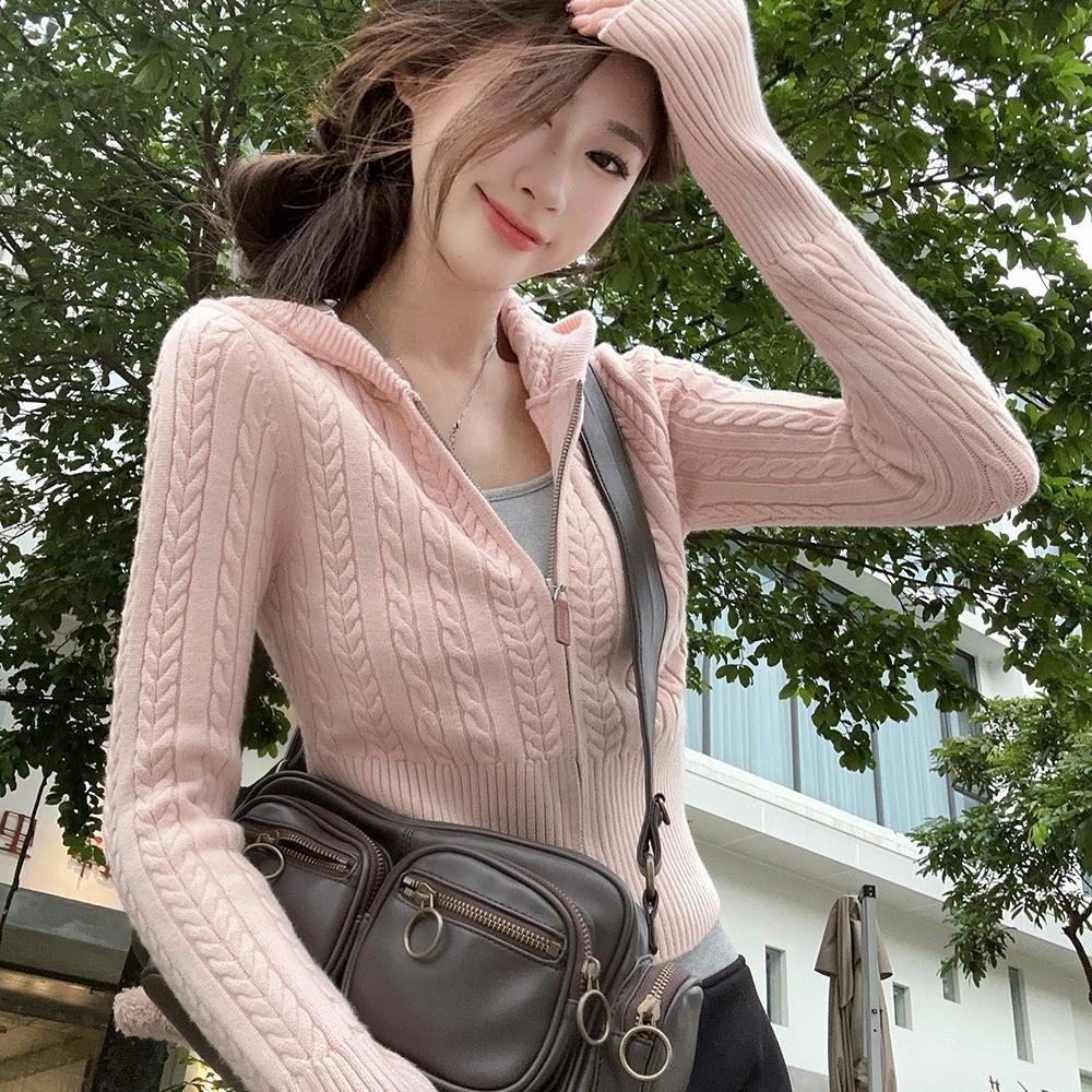 秋季温柔风上衣针织开衫外套连帽