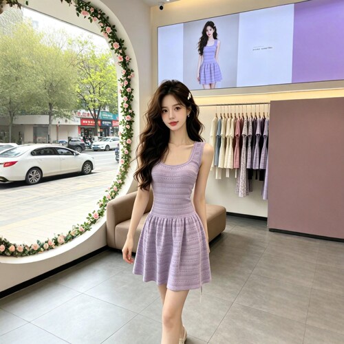高腰针织无袖连衣裙女夏季薄款