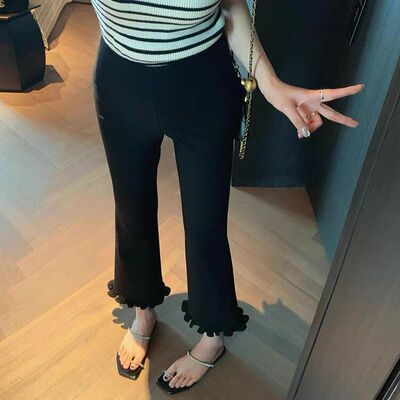 微喇高腰百搭小黑裤女夏季休闲裤