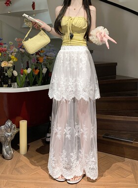 法式蕾丝拼接网纱半身裙女夏季