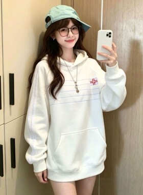 美式字母刺绣连帽卫衣女秋冬新款