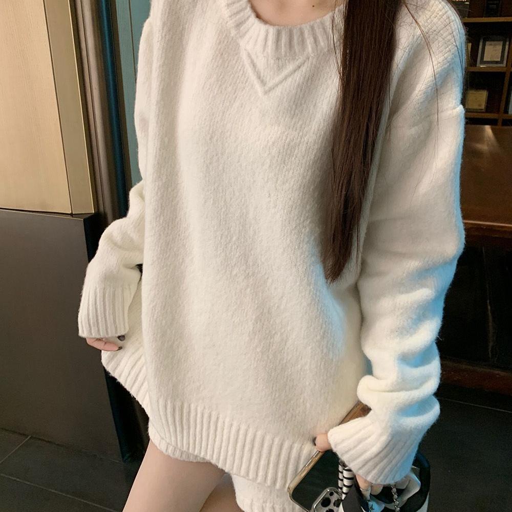 高腰阔腿短裤两件套毛衣针织衫