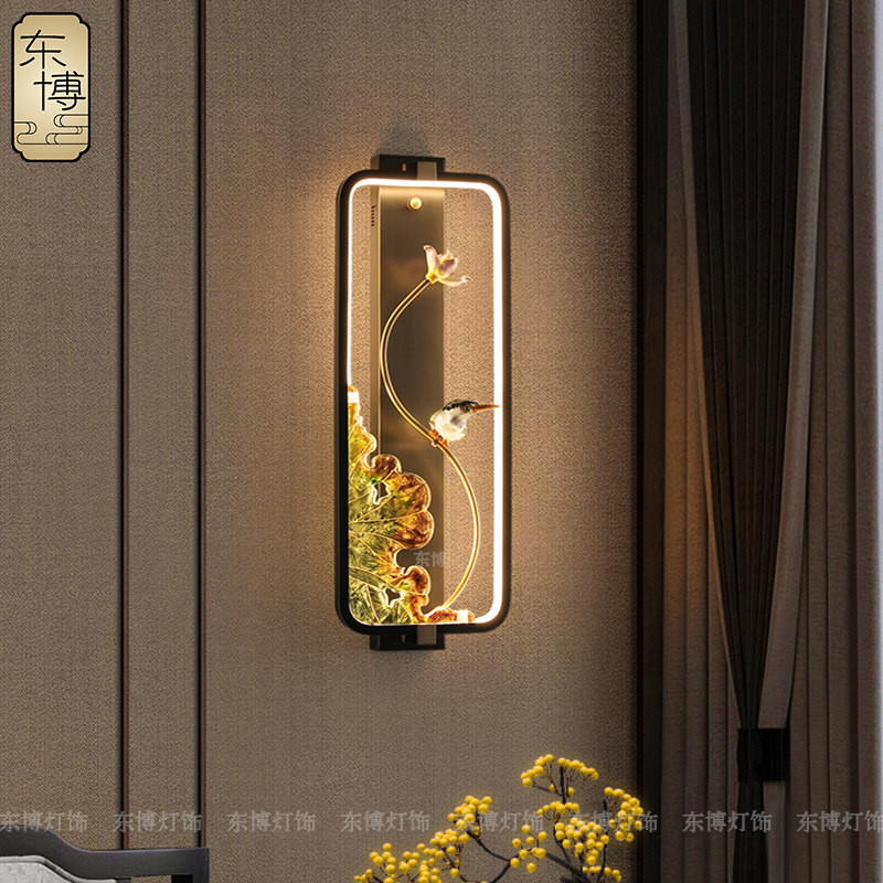 新中式壁灯全铜客厅背景墙灯创意珐琅彩玄关过道书房卧室床头灯具