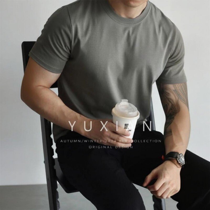 硬汉美式300g重磅T恤衫纯棉短袖男士打底衫简约纯色休闲百搭圆领