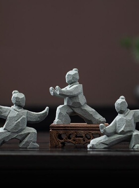 新中式太极功夫武侠人物创意摆件家居桌面茶桌造景茶宠装饰工艺品