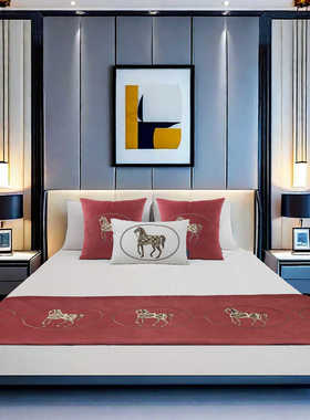 刺绣北欧风轻奢高端简约民宿床尾巾床旗酒店宾馆床上用品搭巾定制