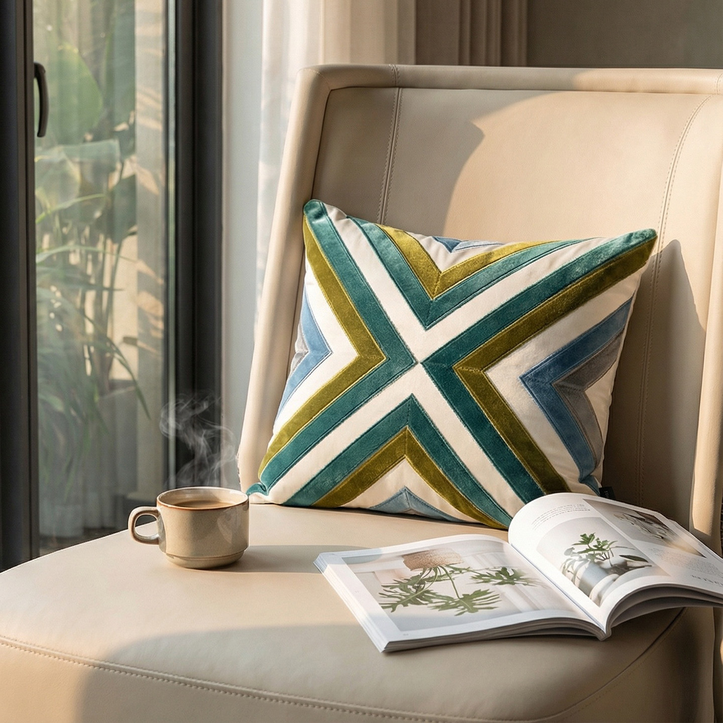 现代简约几何条纹撞色纯棉布抱枕套刺绣绒布靠垫客厅沙发腰枕含芯