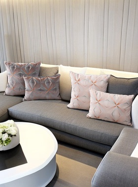 轻奢几何刺绣抱枕沙发客厅靠垫套办公室样板房软包长方形靠枕腰枕