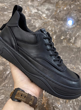 W578广州2026新款秋季真皮运动休闲皮鞋男士百搭厚底增高板鞋子潮