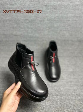 W578 W578男鞋2025新款真皮高帮鞋男厚底增高休闲运动板鞋马丁靴