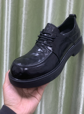 W578真皮男鞋2025新款商务正装鞋平底圆头深口系带牛皮男皮鞋百搭