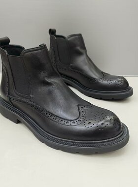 2025秋季新款真皮圆头套脚头层牛皮青年潮款靴子棉靴雕花男士皮鞋