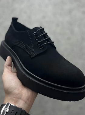 2025早春新款商务磨砂翻毛休闲高端男士皮鞋日系真皮百搭增高男鞋