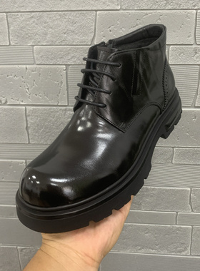 W578男鞋2024冬季新款男士马丁靴子加绒保暖真皮手抓纹高帮棉鞋子