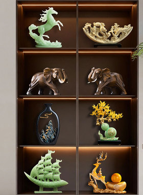 中式美学仿玉石碧绿色年年有余锦鲤高级感新房子客厅玄关酒柜摆件