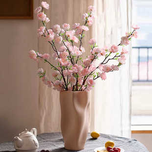 网红粉色仿真桃花ins少女心陶瓷花瓶艺术餐桌面高端假花摆件插花