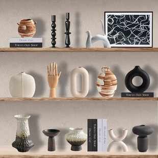 中古侘寂风酒店会所花瓶陈列摆设民宿开放格壁柜复古陶瓷艺术摆件
