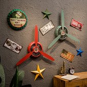 复古壁挂飞机头挂钟工业风餐饮店美发店墙面装 饰立体铁艺星星挂件