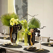 现代轻奢高端大理石纹黑金花器花艺客厅样板餐桌仿真花装 饰花摆件