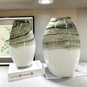 轻奢高端创意艺术大理石纹山水画花瓶琉璃玻璃水培水养大肚插花器